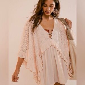 Free People Lace Ruffle Romper in Cream